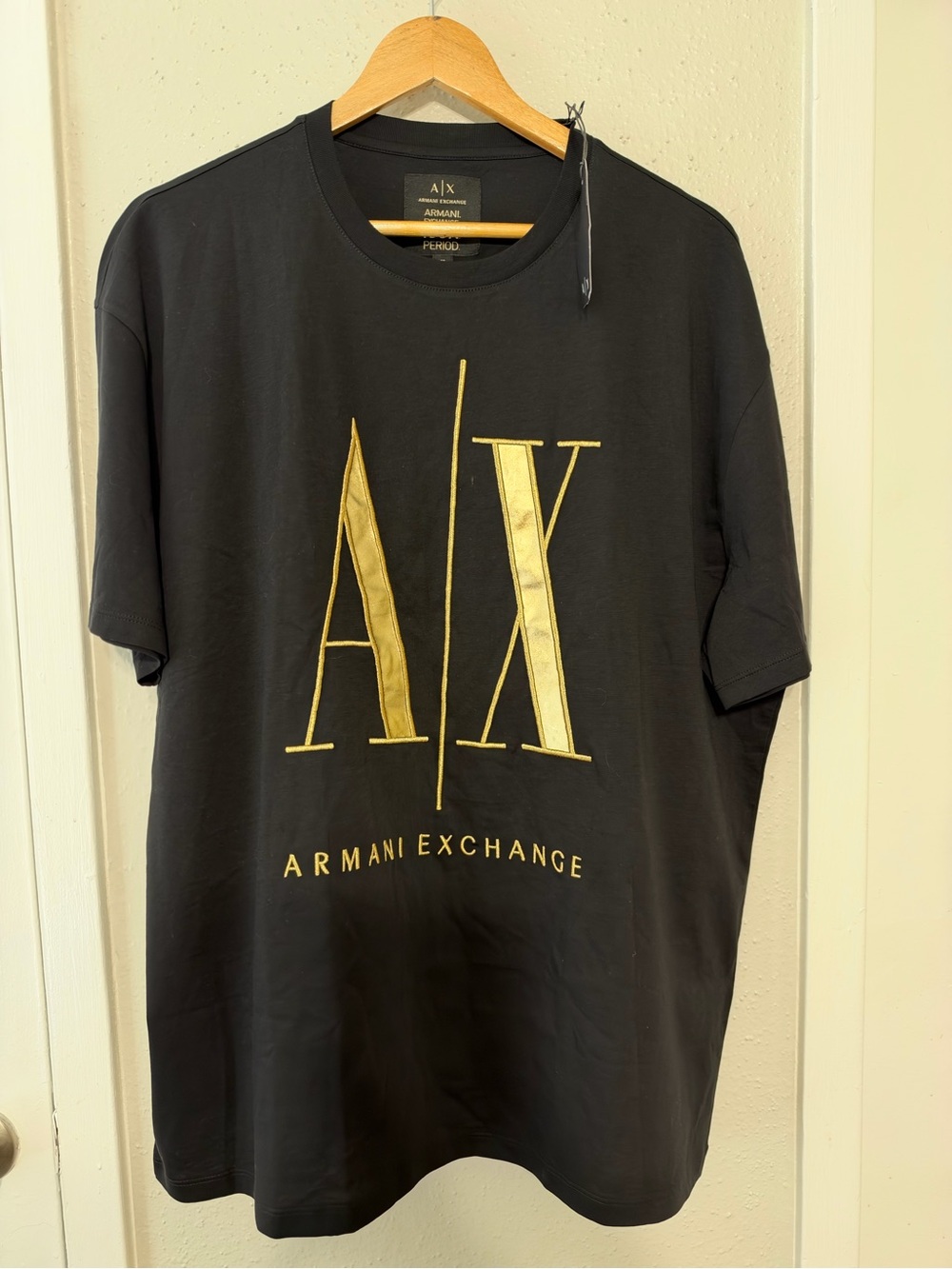 Armani Exchange Black Short-Sleeve Tee with Gold A|X Logo